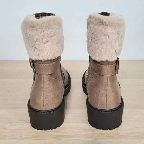 DV By Dolce Vita Oaklyn Faux Leather Boots Brown Fur Round Toe Zip Buckle 8.5 - Picture 3 of 9